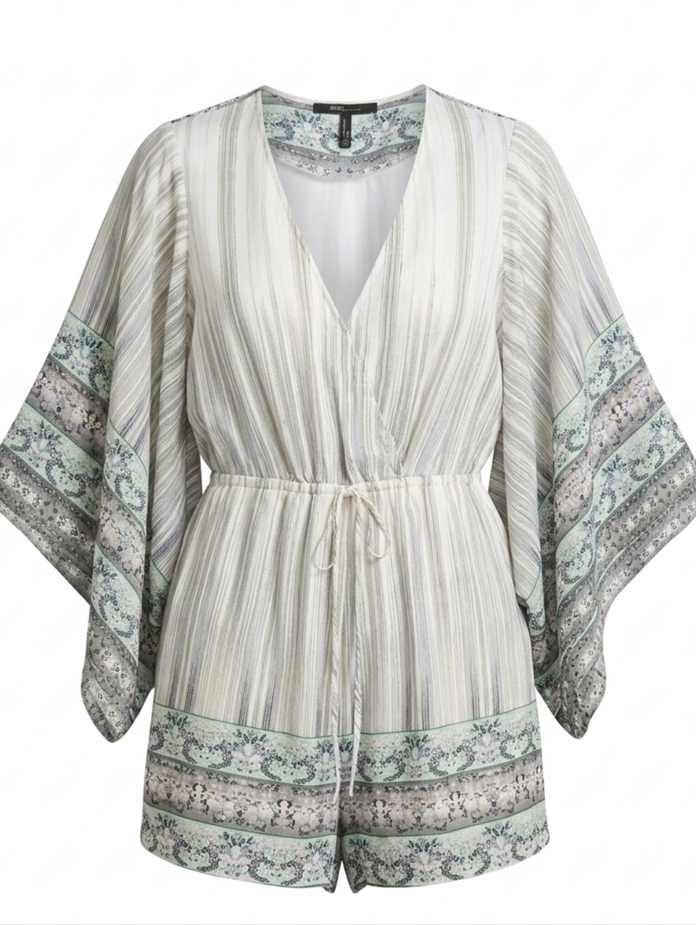 BCBGMAXAZRIA Blakely Printed Surplice Flowy Whimsy Romper Kimono Sleeves Sz.S